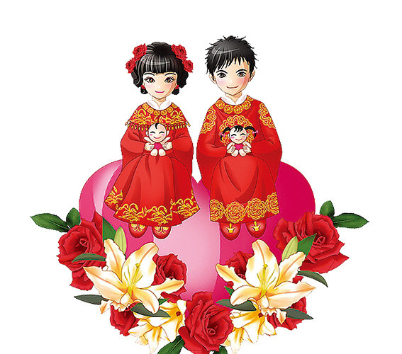卡通古风婚礼素材