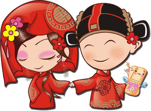卡通古风婚礼素材