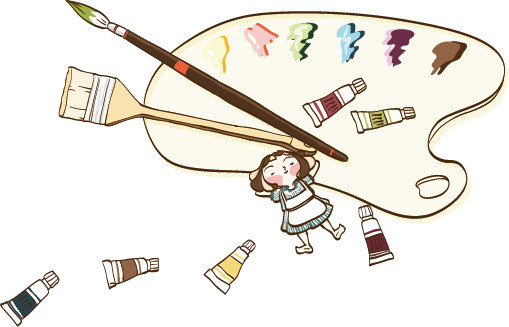 手绘风可爱小女孩画具矢量素材