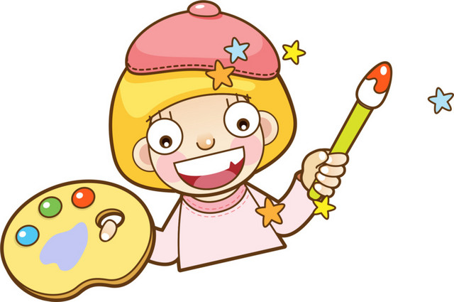 小女孩手拿画笔和调色盘
