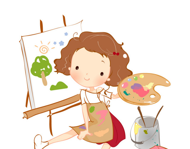 清新卡通画画女孩