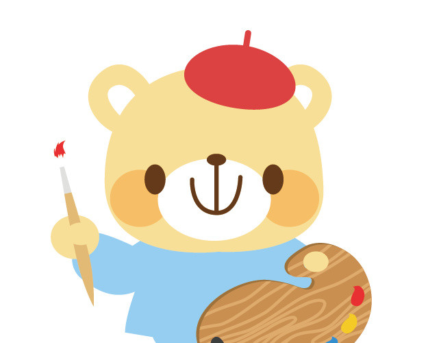 小熊手持画笔和调色盘矢量素材