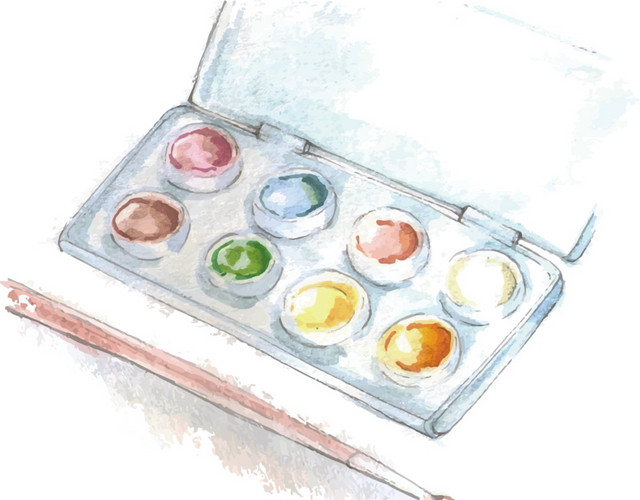 水彩风颜料盘与画笔矢量素材