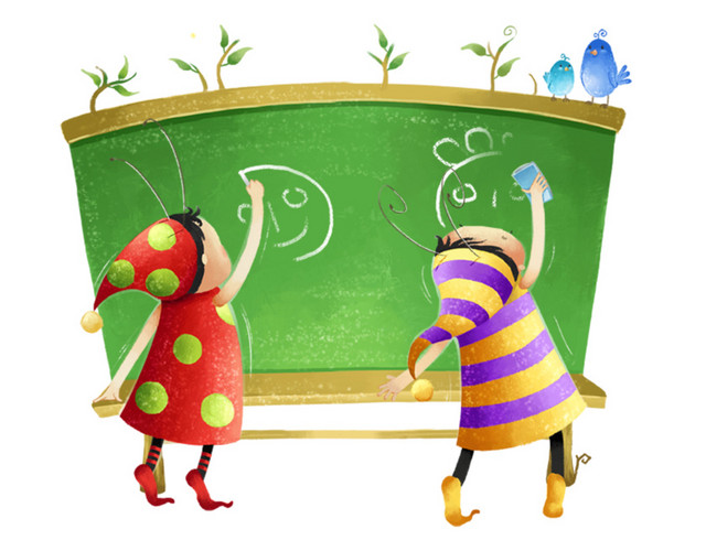 在黑板上画画的小孩矢量素材