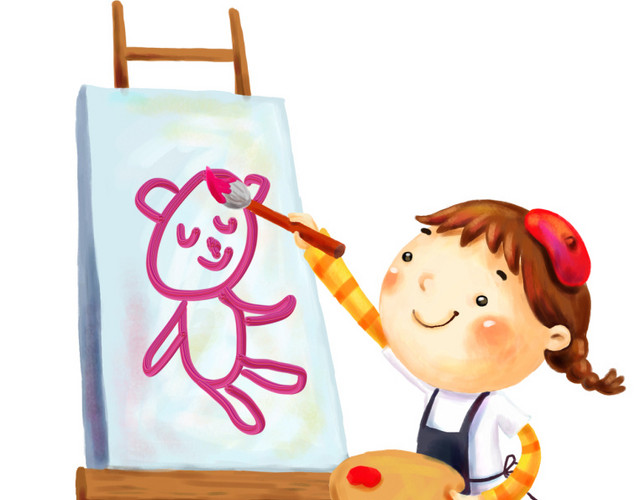 站着画画的小女孩矢量素材