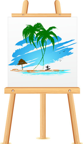 画架上的衣服海景画矢量素材