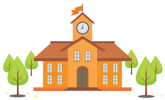 黄色带旗帜学校矢量素材