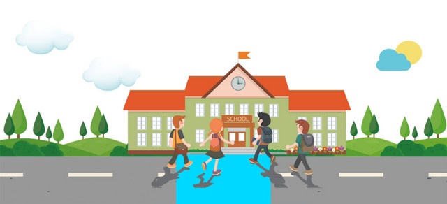 一群学生前往学校矢量素材