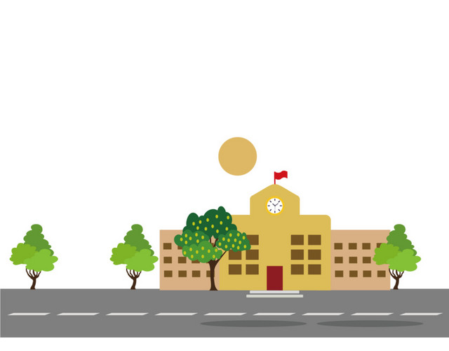 马路旁边的学校矢量素材