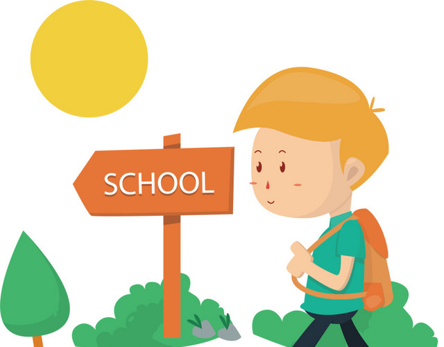 上学路上的小男孩矢量素材