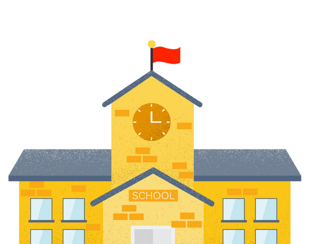 简约风黄色带旗子学校矢量素材