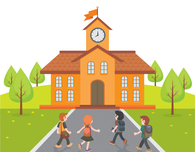 四个去学校的同学矢量素材