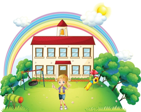 有很多玩具的幼儿园后院矢量素材