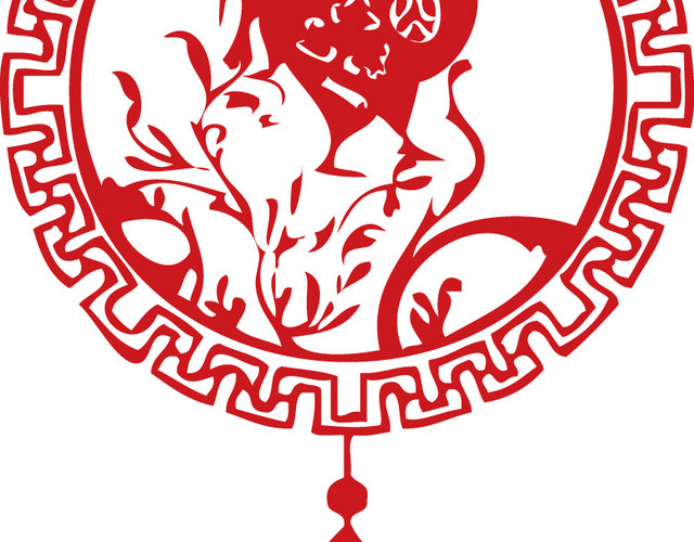 中国风传统红色中国结剪纸素材