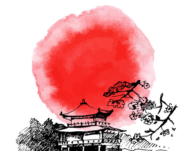 手绘旅行中国风矢量插画