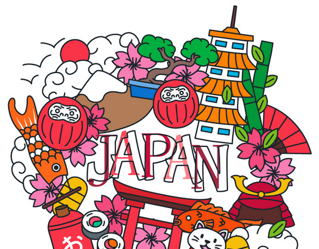 日本旅行手绘插画
