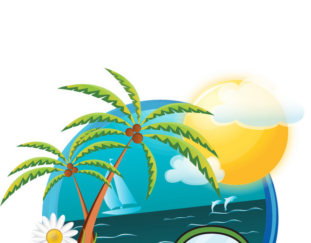 清凉夏日旅游海报矢量插画