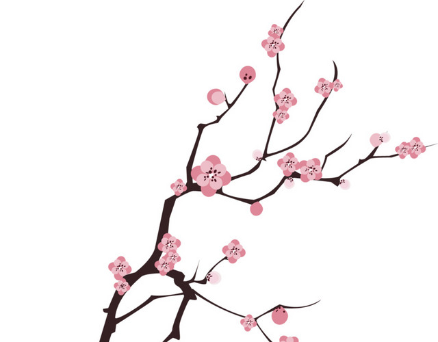 手绘梅花枝矢量插画