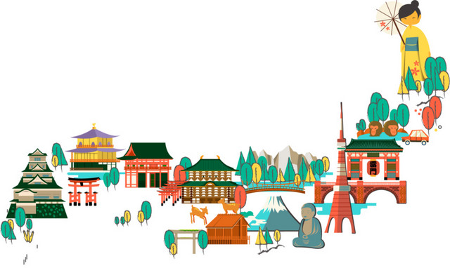 创意卡通日本之旅矢量插画