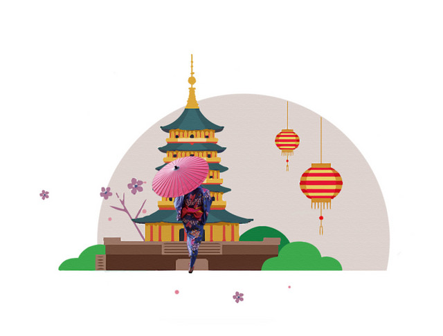 日本建筑简约插画
