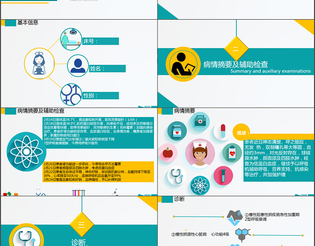 清新医疗护士护理查房汇报PPT模板