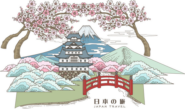 小清新日本之旅矢量插画