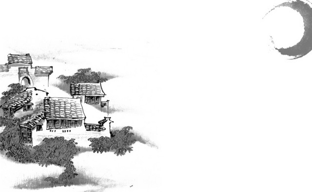 中国风古镇水墨画