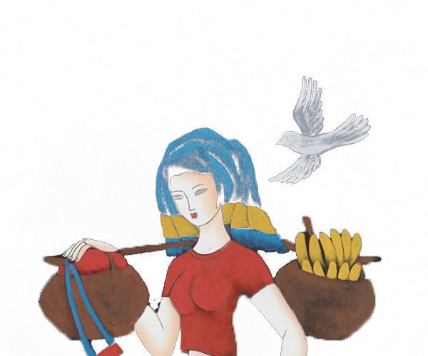 手绘云南民族美女矢量插画