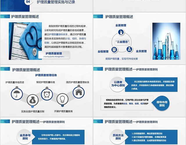 蓝色简单大气立体护理质量管理通用动态PPT模板