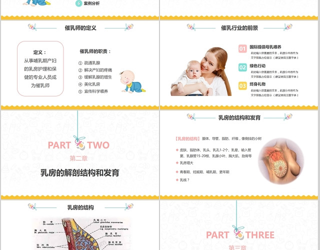 暖色家政机构护理人员培训催乳师通用PPT模板