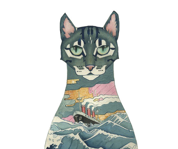 手绘卡通猫海结合矢量插画