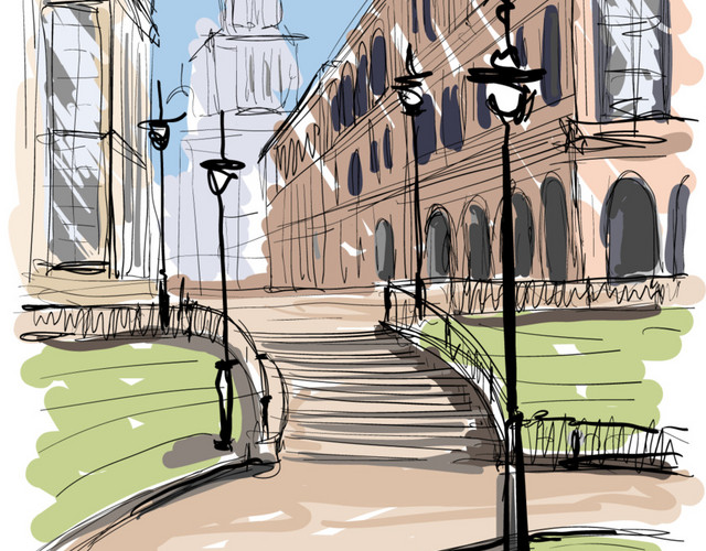 手绘欧洲城市建筑矢量插画