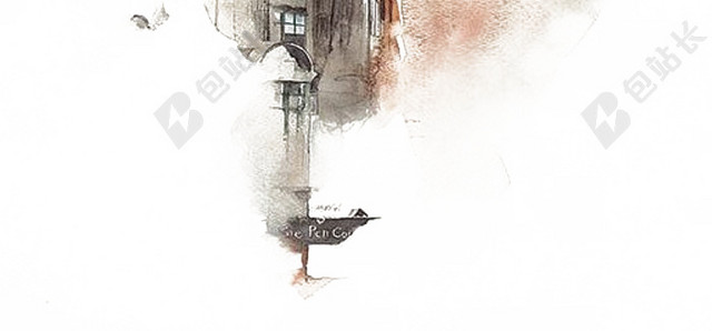 手绘欧洲建筑水彩插画