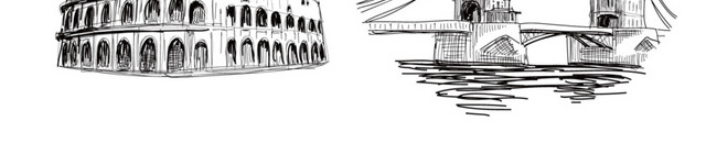 手绘素描欧洲建筑插画