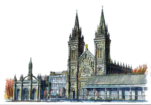 欧洲城市建筑手绘插画