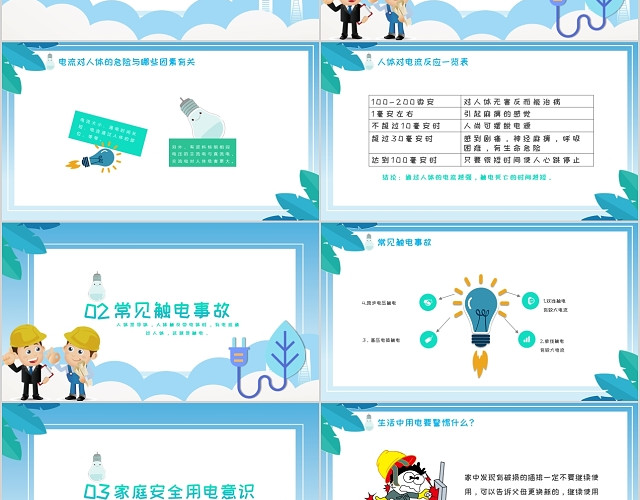 蓝色卡通用电安全校园安全教育宣讲PPT