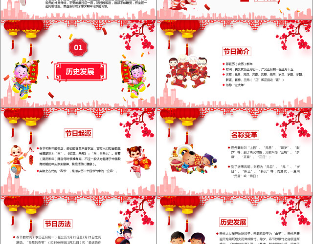 红色新年春节习俗传统文化PPT模板