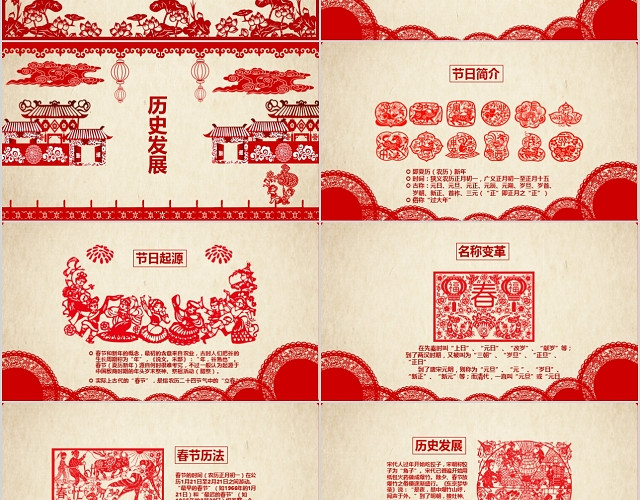 剪纸风格春节习俗PPT模板