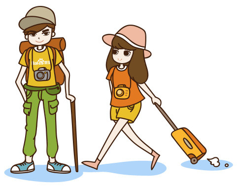 情侣旅行手绘卡通插画