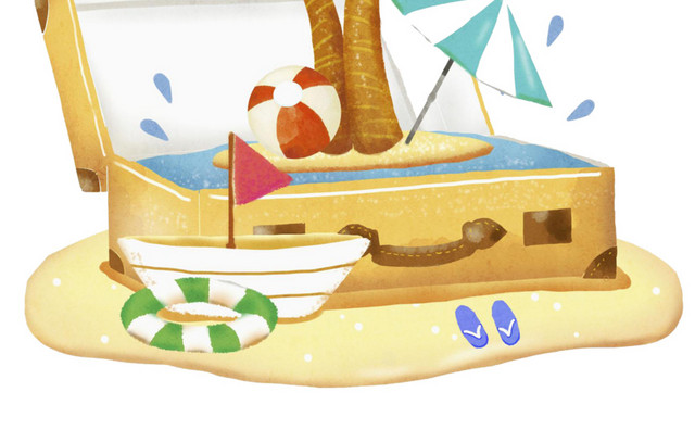 夏日沙滩游水彩插画旅游素材