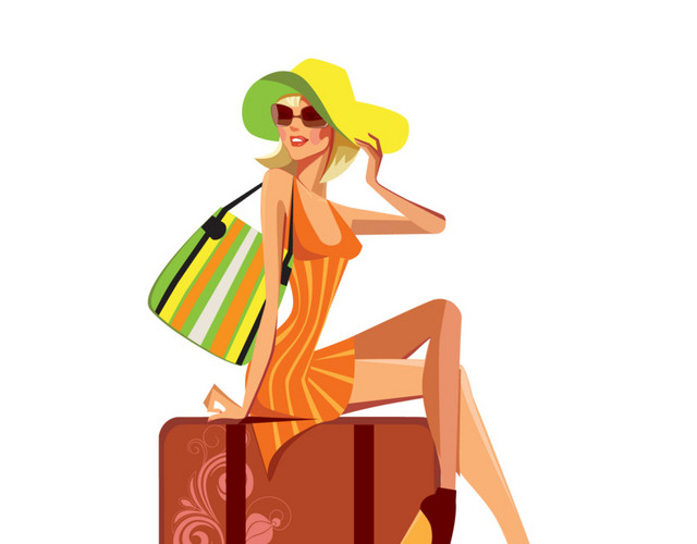 夏日美女旅行手绘插画