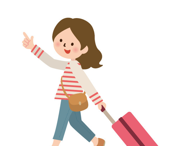 简约卡通手绘女孩旅行插画