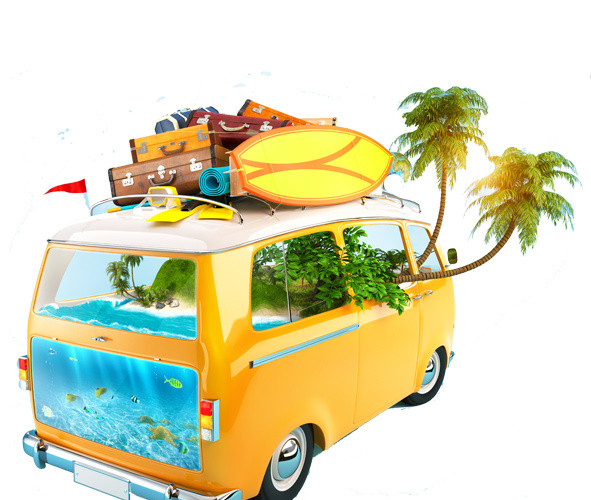 夏日出行创意旅行车素材