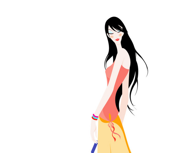 行李箱美女旅行手绘插画