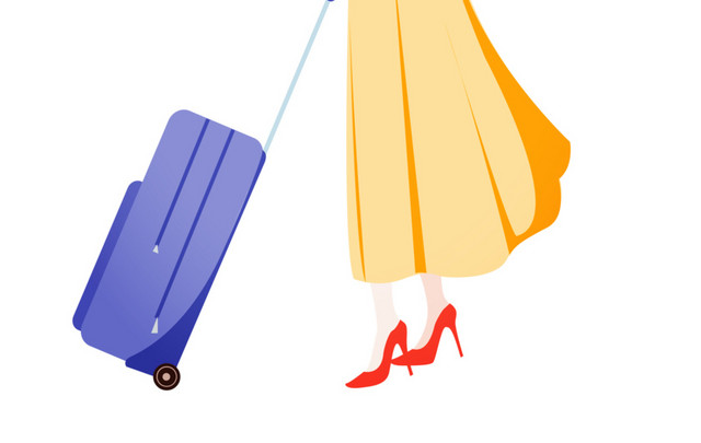 行李箱美女旅行手绘插画
