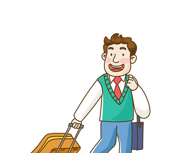 手绘卡通男士旅行插画