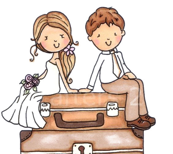 新婚蜜月行卡通手绘插画