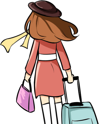 美女旅行背影卡通插画