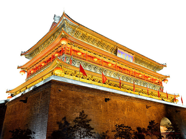 西安钟楼夜景灯光免抠素材