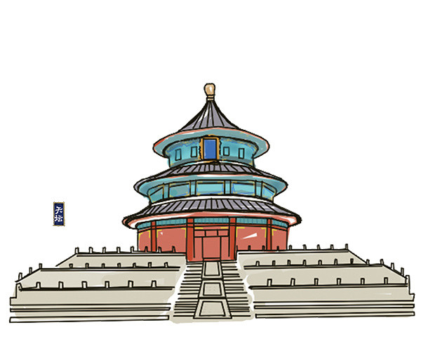 手绘天坛插画海报设计素材